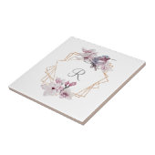 Monogram Pink White Magnolias Bird Gold Frame Fliese (Seite)