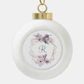 Monogram Pink White Magnolias Bird Gold Frame Keramik Kugel-Ornament (Vorderseite)