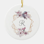 Monogram Pink White Magnolias Bird Gold Frame Keramik Ornament (Vorne)