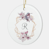Monogram Pink White Magnolias Bird Gold Frame Keramik Ornament (Links)