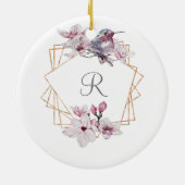Monogram Pink White Magnolias Bird Gold Frame Keramik Ornament (Hinten)