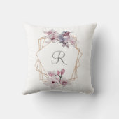 Monogram Pink White Magnolias Bird Gold Frame Kissen (Rückseite)
