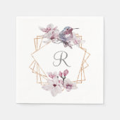 Monogram Pink White Magnolias Bird Gold Frame Serviette (Vorderseite)