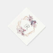 Monogram Pink White Magnolias Bird Gold Frame Serviette (Ecke)