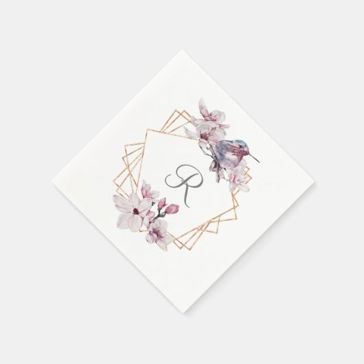 Monogram Pink White Magnolias Bird Gold Frame Serviette (Ecke)