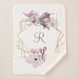 Monogram Pink White Magnolias Bird Gold Frame Sherpadecke