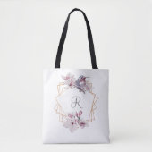Monogram Pink White Magnolias Bird Gold Frame Tasche (Vorderseite)