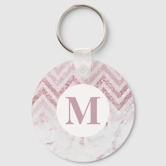 Monogram Pink White Marble Personalize Name Schlüsselanhänger (Vorderseite)