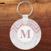 Monogram Pink White Marble Personalize Name Schlüsselanhänger (Vorderseite)