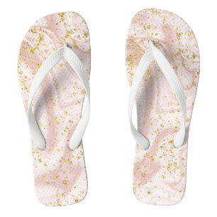 Monogram Pink White Marble Swirl Gold Glitzer Badesandalen