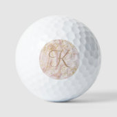 Monogram Pink White Marble Swirl Gold Glitzer Gesc Golfball (Vorderseite)