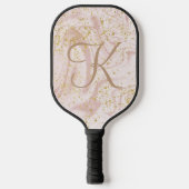 Monogram Pink White Marble Swirl Gold Glitzer Gesc Pickleball Schläger (Vorderseite)