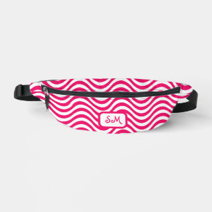Monogram Pink White Wavy Stripes Psychedelic Bauchtasche