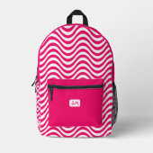 Monogram Pink White Wavy Stripes Psychedelic Bedruckter Rucksack (Vorderseite)