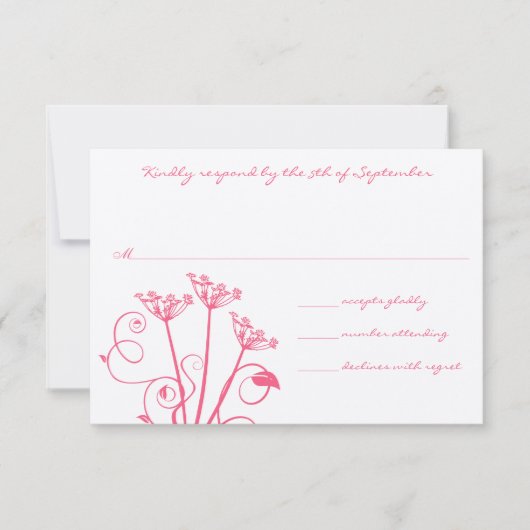 Monogram Pink Wild Blume Wedding RSVP Karte (Vorderseite)
