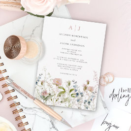 Monogram Pink Wildblume Floral Wedding Einladung