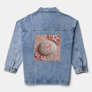 Monogram, pinkfarbenes weißes blühendes Osterei Jeansjacke
