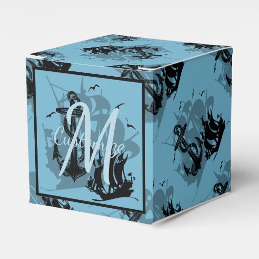 Monogram Pirate Ship & Anchor Cube Favor Box Geschenkschachtel (Vorderseite)