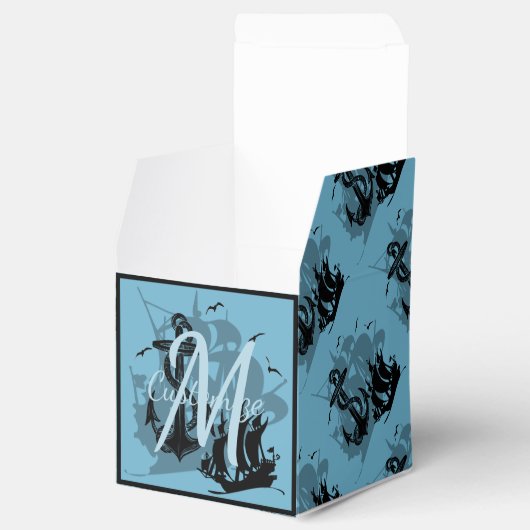 Monogram Pirate Ship & Anchor Cube Favor Box Geschenkschachtel (Geöffnet)