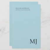 Monogram Plain Blue Trendy Business Briefpapier (Vorne/Hinten)