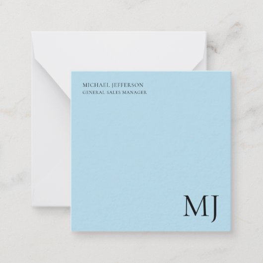 Monogram Plain Blue Trendy Business Mitteilungskarte (Vorderseite)
