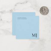 Monogram Plain Blue Trendy Business Mitteilungskarte (Vorderseite/Rückseite Beispiel)