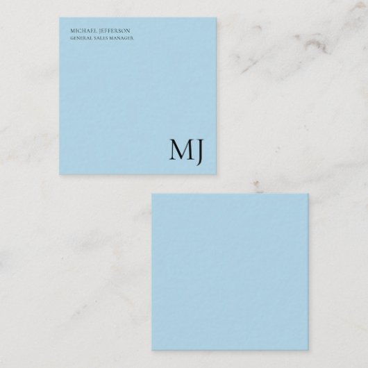 Monogram Plain Blue Trendy Business Mitteilungskarte (Vorne/Hinten)