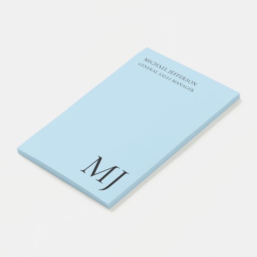 Monogram Plain Blue Trendy Business Post-it Klebezettel (angewinkelt)