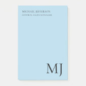 Monogram Plain Blue Trendy Business Post-it Klebezettel (Vorderseite)