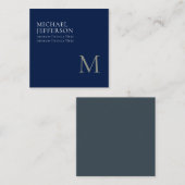 Monogram Plain Dark Blue Trendy Business Begleitkarte (Vorne/Hinten)