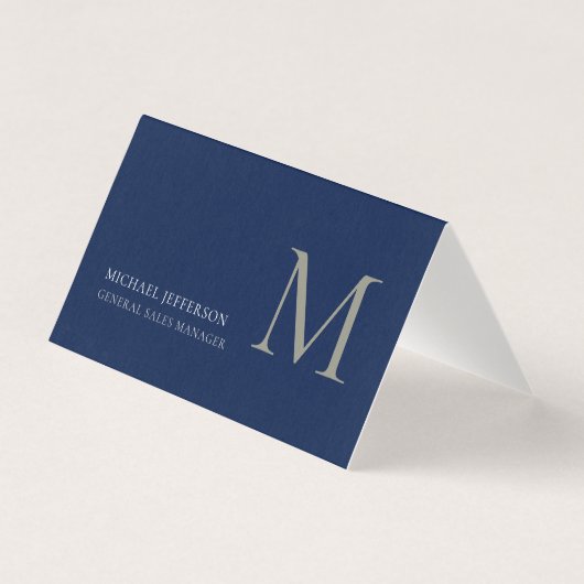 Monogram Plain Dark Blue Trendy Business Card Visitenkarten (Vorderseite)