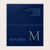 Monogram Plain Dark Blue Trendy Business Card Visitenkarten (Außenseite Aufgefaltet)