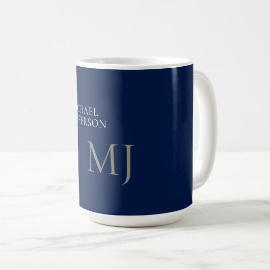 Monogram Plain Dark Blue Trendy Business Kaffeetasse (VorderseiteRechts)