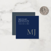 Monogram Plain Dark Blue Trendy Business Mitteilungskarte (Vorderseite/Rückseite Beispiel)