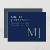 Monogram Plain Dark Blue Trendy Business RSVP Karte (Vorne/Hinten)