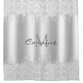 Monogram Platinum Silver Dripping Glitzer Metallic Duschvorhang (Vorderseite)
