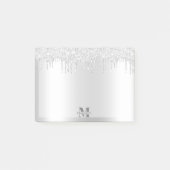 Monogram Platinum Silver Dripping Glitzer Metallic Post-it Klebezettel (Vorderseite)
