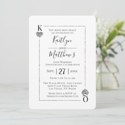 Monogram Playing Card 25. Hochzeitstag Einladung (Stehend Vorderseite)
