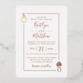 Monogram Playing Card Hochzeit Real Rose Gold Foil Folieneinladung (Vorderseite)
