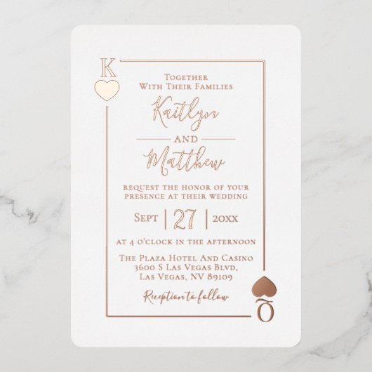 Monogram Playing Card Hochzeit Real Rose Gold Foil Folieneinladung (Vorderseite)