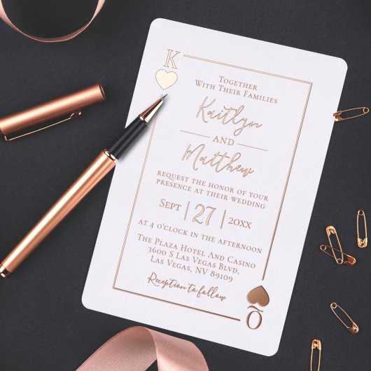 Monogram Playing Card Hochzeit Real Rose Gold Foil Folieneinladung