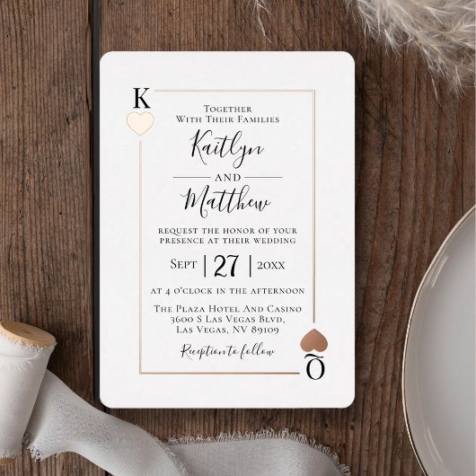 Monogram Playing Card Hochzeit Real Rose Gold Foil Folieneinladung