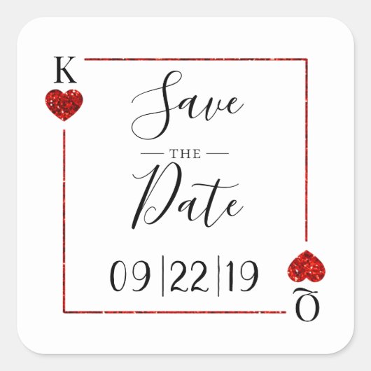Monogram Playing Card Wedding Save the Date Quadratischer Aufkleber (Vorderseite)