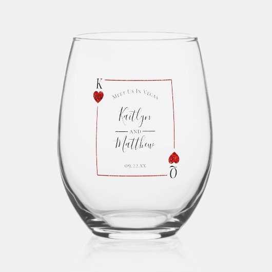 Monogram Playing Card Wedding Save the Date Weinglas Ohne Stiel (Vorderseite)