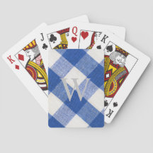 Monogram Playing Cards in Royal Blue Gingham
