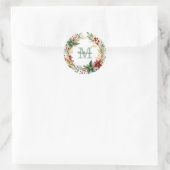 Monogram Poinsettia Wreath Holiday Correspondent Runder Aufkleber (Tasche)
