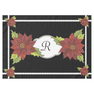 Monogram Poinsettias on Black Holiday Tablecloth Tischdecke
