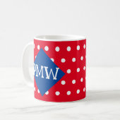Monogram Polka Dot Happy Birthday Tasse (Vorderseite Links)