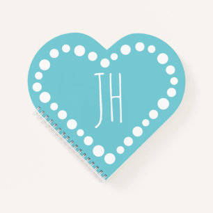 Monogram Polka Dot Heart Aquamarin Blue Spiral Not Notizblock