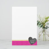 MONOGRAM polka Dotchalkboard Herz fett rosa Briefpapier (Stehend Vorderseite)